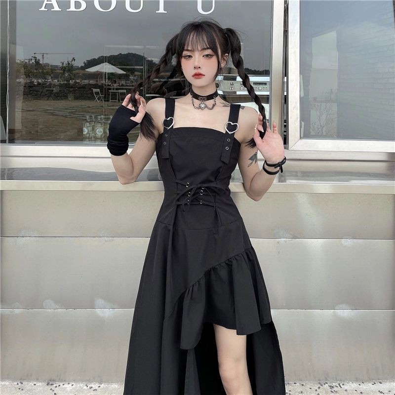 [Order] (F) Váy đầm đuôi cá Dark Gothic móc cài tim dáng dài loại đẹp màu đen