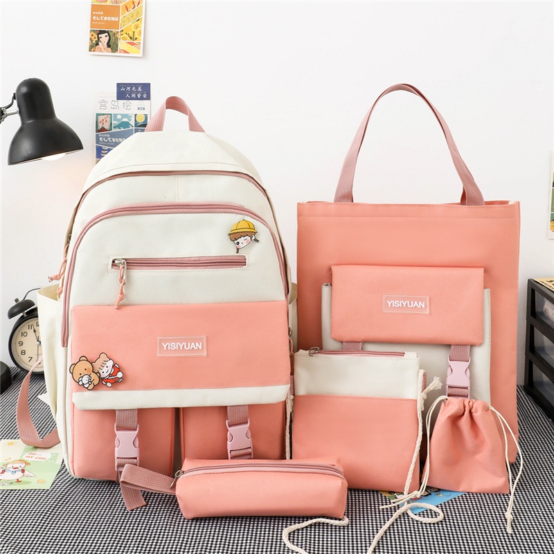 Ba lô học sinh IELGY cỡ lớn màu sắc tương phản phong cách harajuku