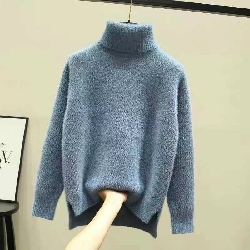 Áo len cổ lọ xẻ gấu