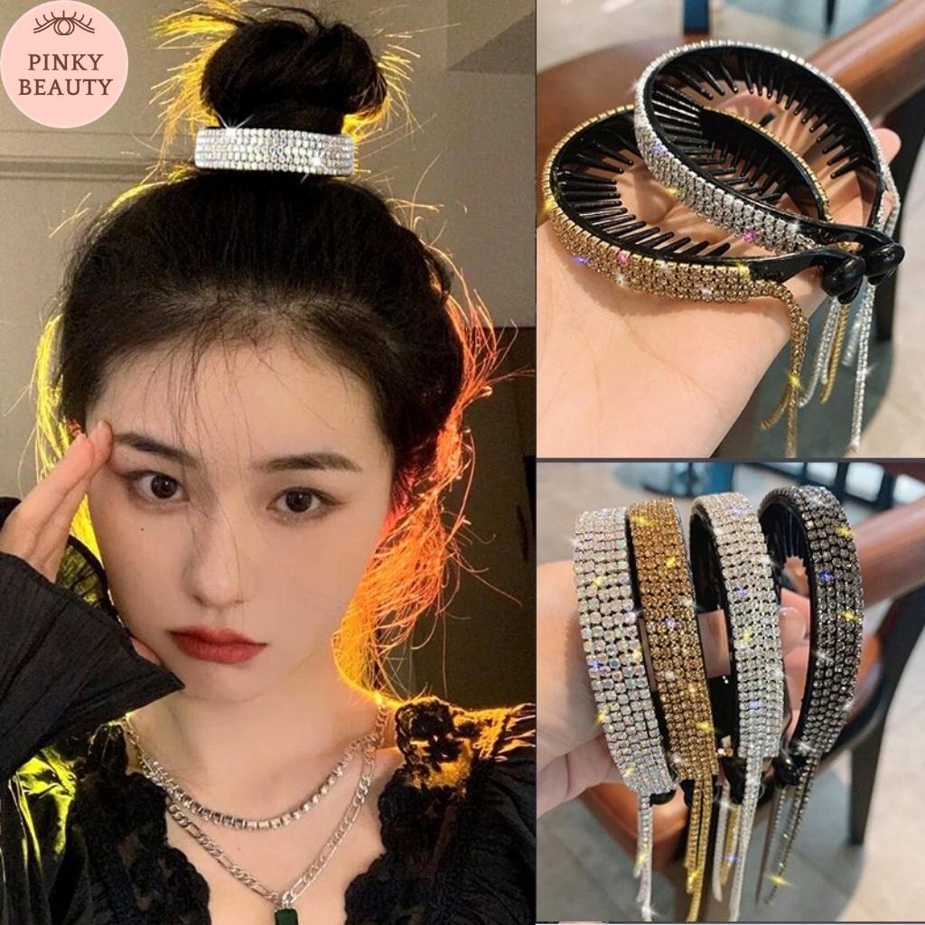 Kẹp Búi Tóc Tua Rua Đính Đá Phong Cách Hàn Quốc Cài Tóc Kim Tuyến Lấp Lánh Sang Trọng Cá Tính Cho Nữ - Pinky Beauty
