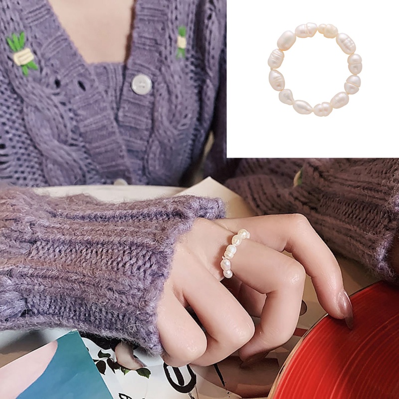 Nhẫn Đính Hạt Ngọc Trai Nhân Tạo Phong Cách Baroque Cho Nữ