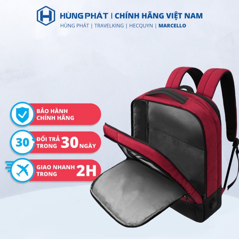 MARCELLO - Balo laptop nam nữ chống nước M-601 có cổng USB chính hãng Hùng Phát sản xuất.