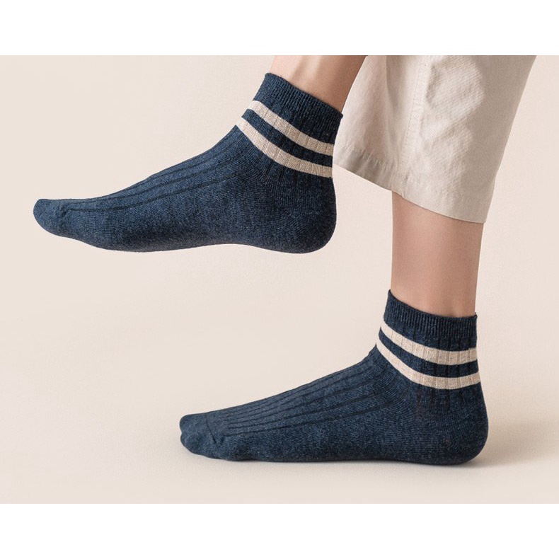 Tất vớ Cotton cổ cao unisex kẻ ngang dòng vintage Nhật Bản dành cho nam