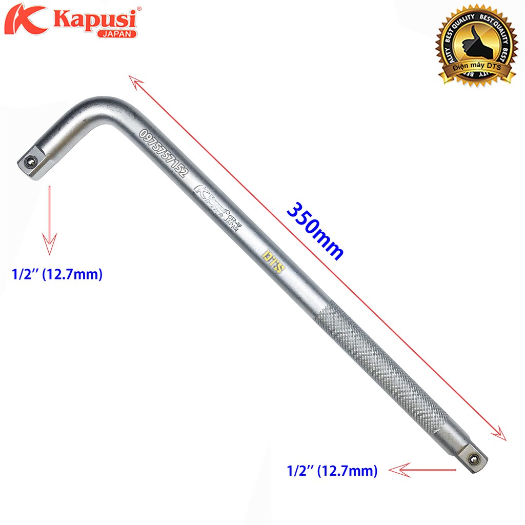 Cần siết chữ L Nhật Kapusi 1/2’’x14’’ 350mm, tay siết lực cong dạng chữ L vặn đầu tuýp, đầu khẩu