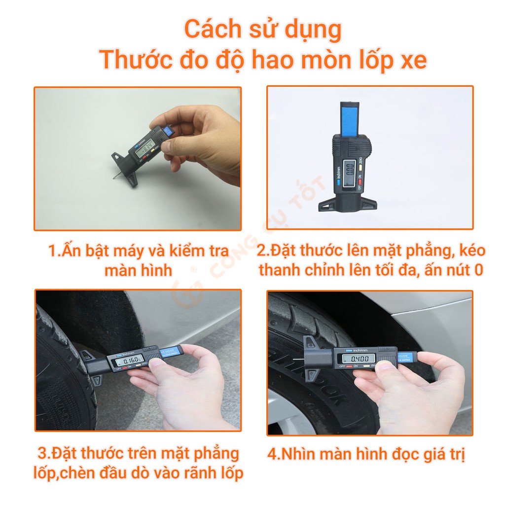 Thước đo độ sâu, độ mòn lốp xe