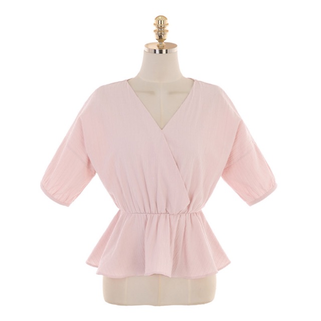 LEENA - Áo kiểu peplum đắp chéo tay dơi