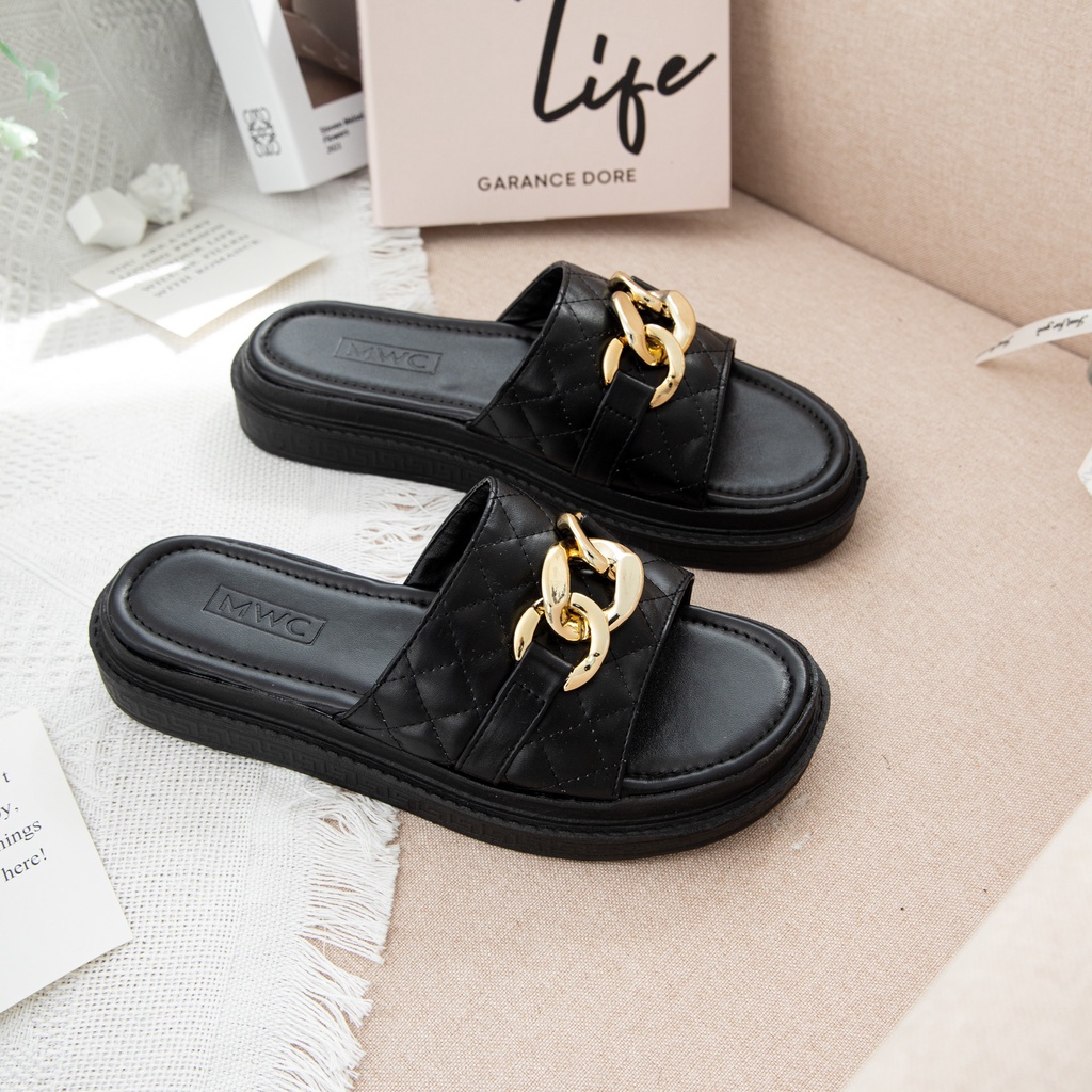 Dép Nữ MWC Đế Bằng 3cm Quai Ngang Đính Khóa Siêu Hot NUDE- 8075