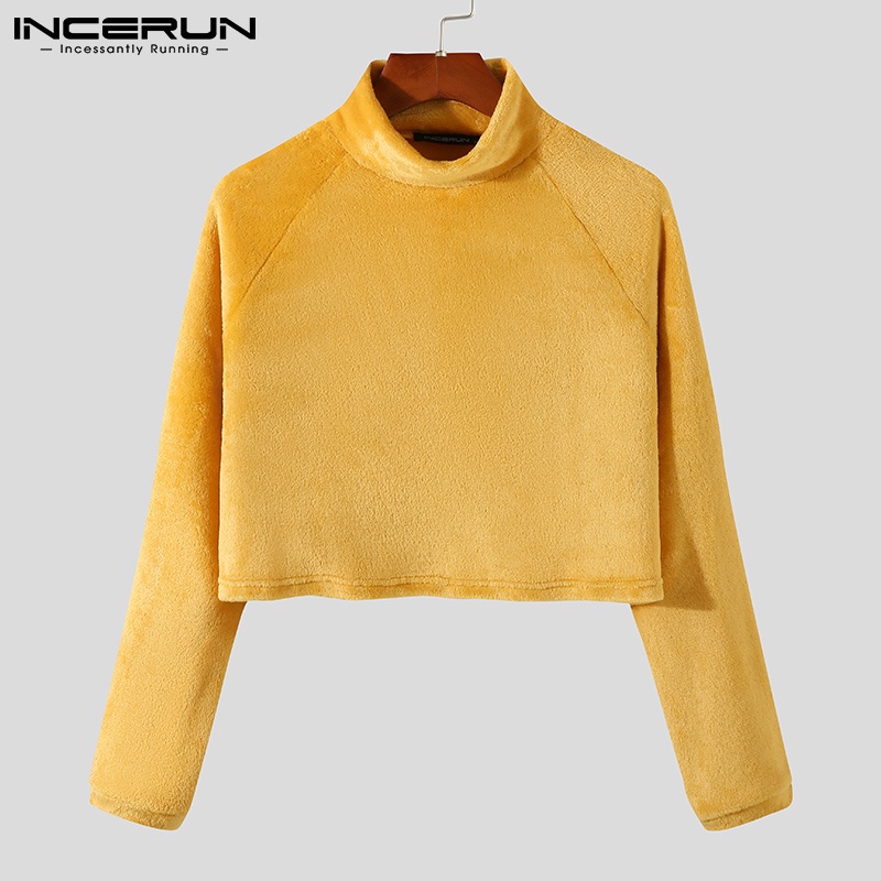 Áo thun crop top INCERUN cho nam dài tay cổ lọ thời trang mùa đông ấm áp