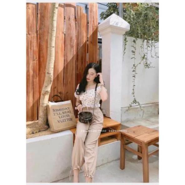 BÁN SỈ SET ÁO HOA TRỄ VAI QUẦN BOM BO CHUN NỮ