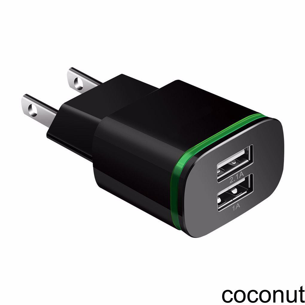 [Coco] 2 Ports LED Light USB Charger 5v 2A Mobile Phone Wall Adapter White Black Travel Micro Charging Cube
