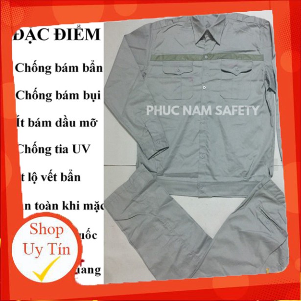 Bộ quần áo bảo hộ lao động màu tàn thuốc lá phản quang – PN33, quần áo bảo hộ lao động vải Kaki, BHLĐ Phúc Nam