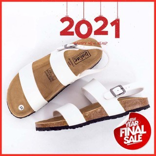 [VNXK] PU15 Trắng - Dép sandal quai ngang Unisex da PU, đế trấu Bioline Birken - Xuất khẩu châu Âu -