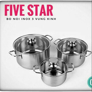 Bộ 3 nồi fivestar nắp kính