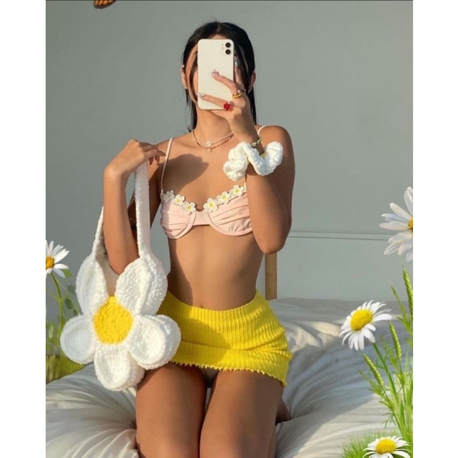 (CÓ SẴN) Túi Hoa Daisy Len HANDMADE