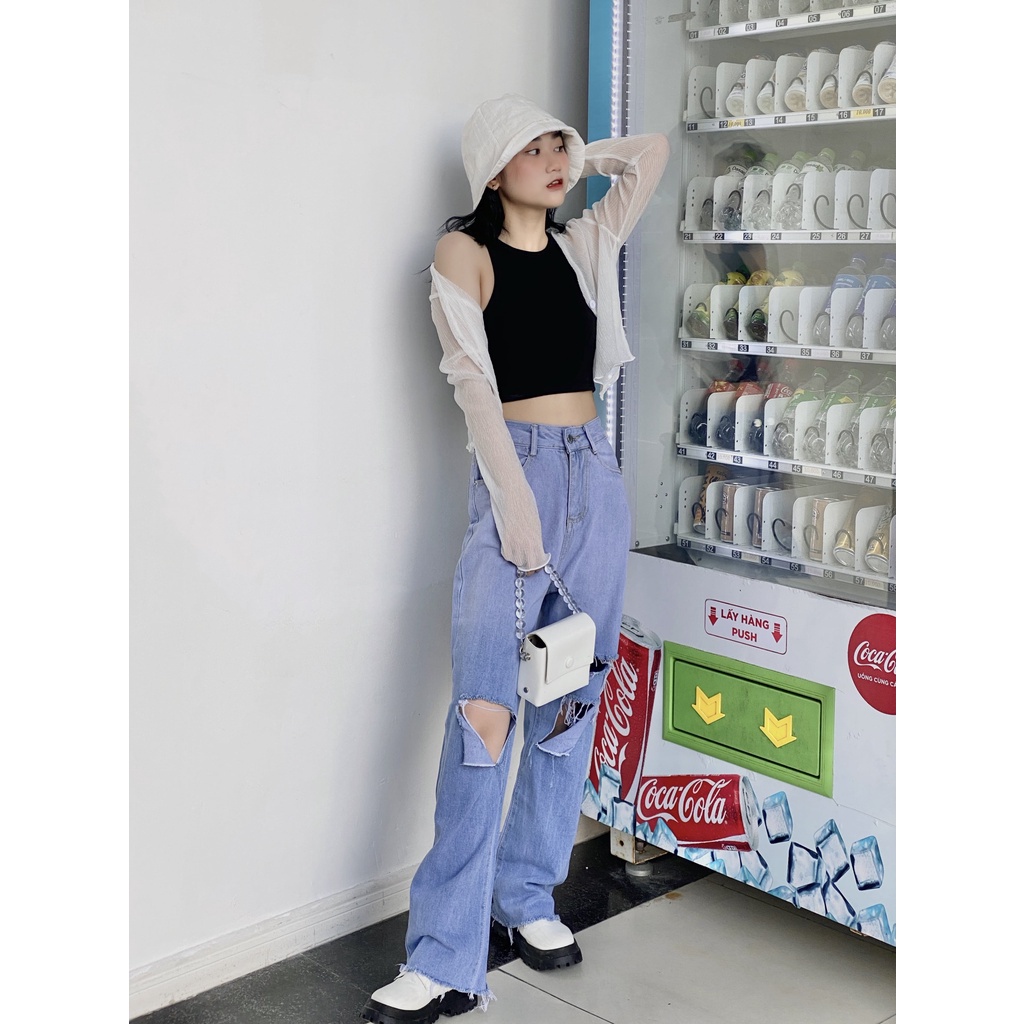 CARA Áo Maris Cardigan màu trắng/xanh tay dài ngọt ngào trẻ trung phù hợp dạo phố