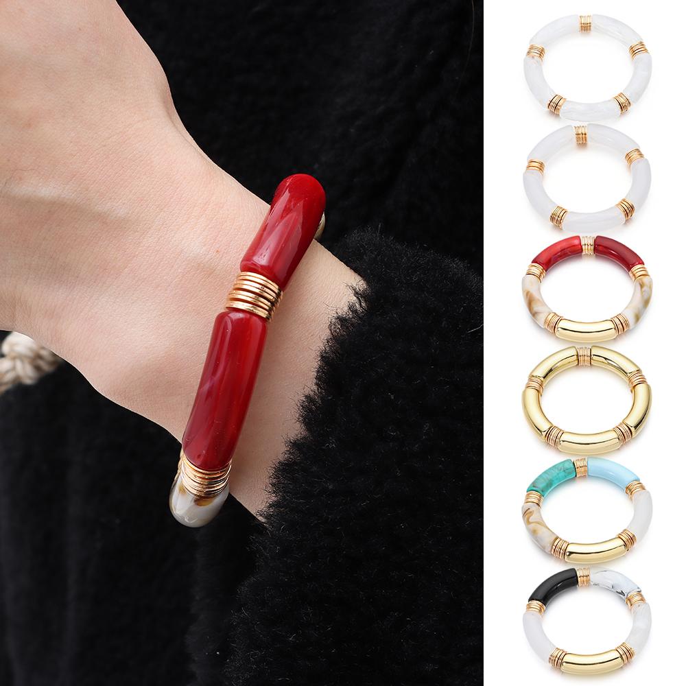 ORIENTLII Vòng Tay Acrylic Hình Ống Tre Hàng Mới