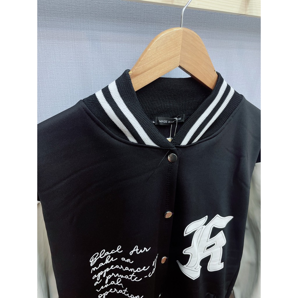 Áo khoác bomber 🍉 áo khoác form rộng dáng unisex nam nữ có khóa bấm thiết kế tay in chữ A, áo jacket cúc bấm siêu xinhhh | BigBuy360 - bigbuy360.vn