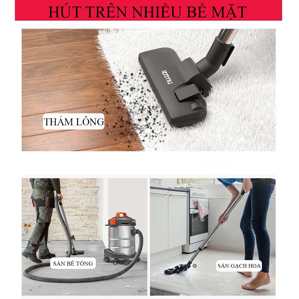 Máy hút bụi công nghiệp, gia đình công suất lớn 1200W dung tích 15L - 3 chế độ Hút khô - ướt - thổi - Bảo hành 2 năm