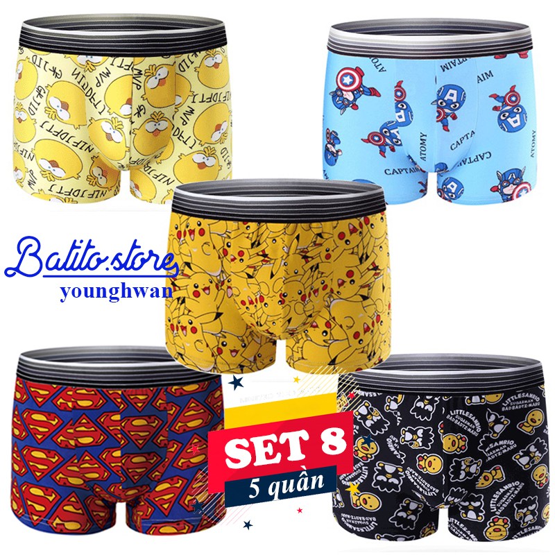 Combo 5 quần sịp quần lót nam cao cấp hoạt hình siêu nhân, doremon cute dễ thương