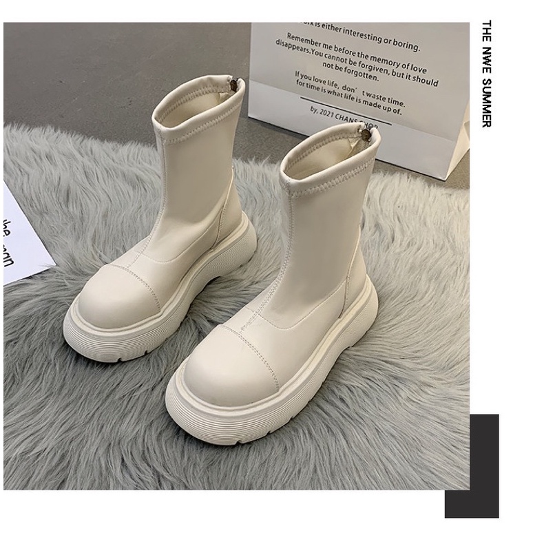 Giày boots nữ ulzzang cao cổ không dây kéo khoá đế dày