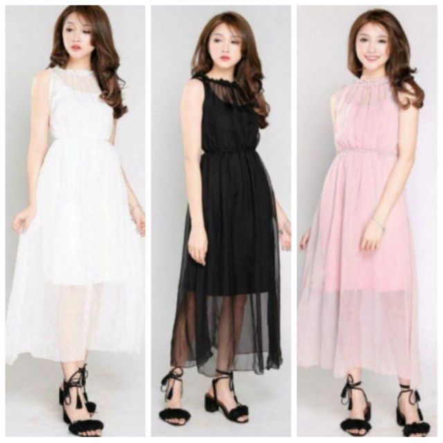 Maxi Voan Lụa Cổ Yếm Sang Chảnh