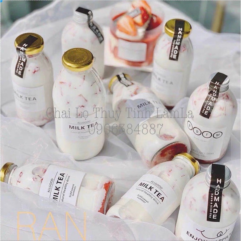 Chai Sữa Thuỷ Tinh Tròn Nắp Thiếc 350ml | Đựng Sữa Chua , Nước Ép , Coffee