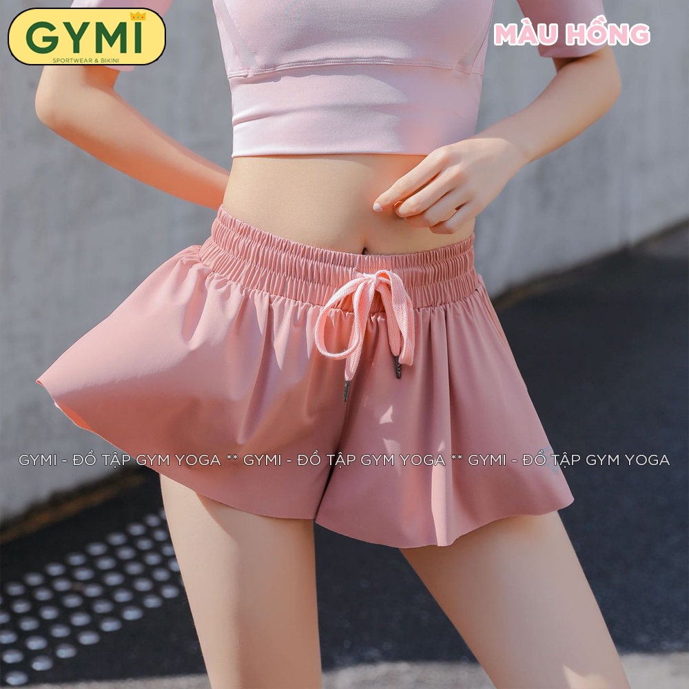 Quần váy tập gym yoga nữ GYMI QS16 dáng đùi short 2 lớp chất liệu thun poly thể thao mát co giãn