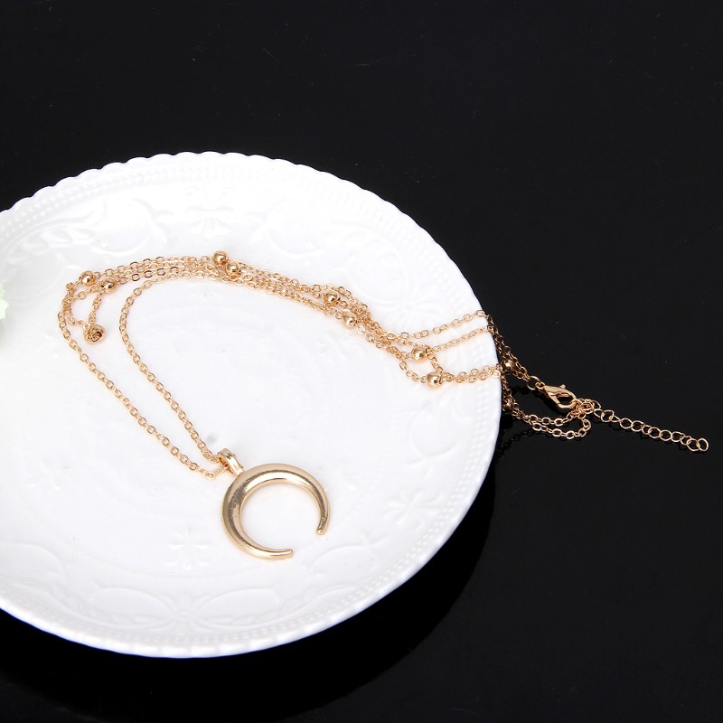 RUN❤Boho Half Moon Crescent Pendant Necklace Double Horn Jewelry Minimal Gift