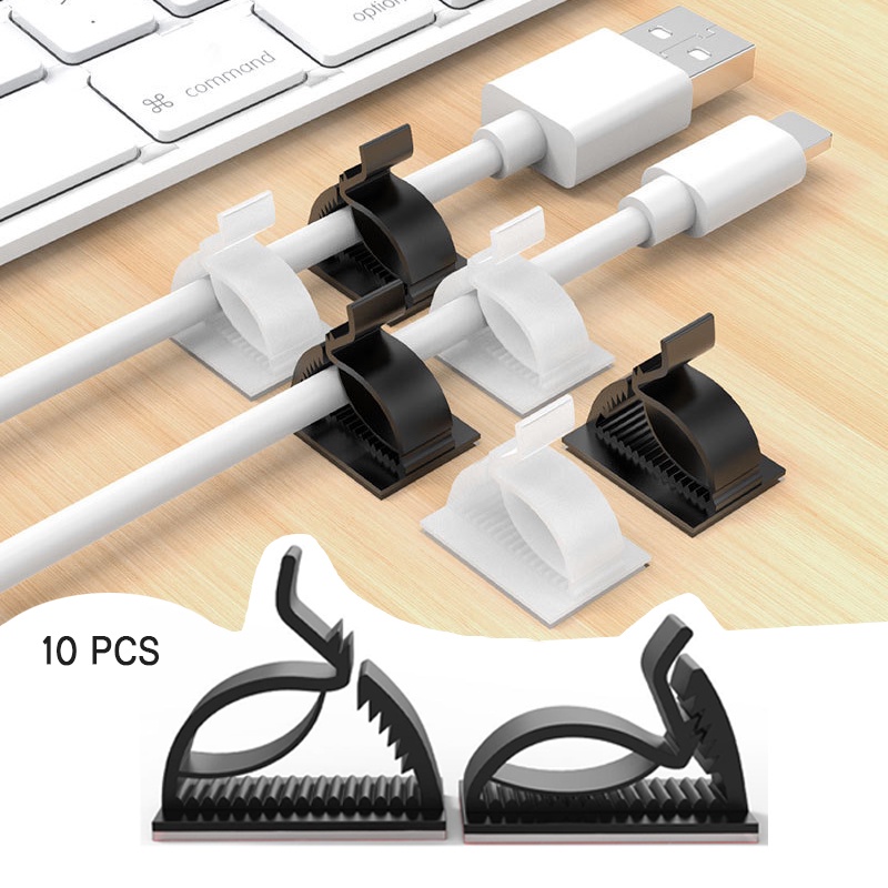 Set 10 kẹp giữ dây cáp bằng nhựa màu trắng/ đen tùy chỉnh tiện dụng