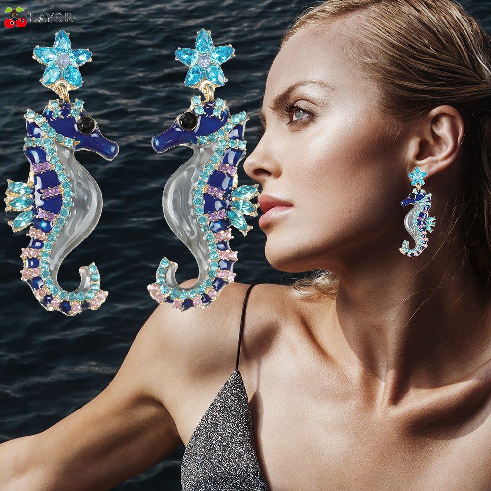 Bông Tai Xỏ Lỗ Bằng Kim Loại Hình Cá Ngựa Thời Trang Chất Lượng Cao