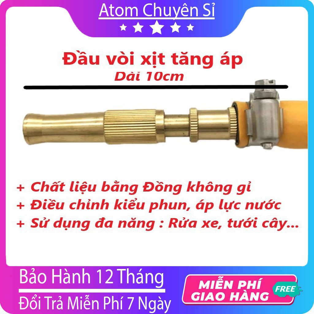 Đầu vòi Xịt tăng Áp Vòi Rửa Xe Hơi, Rửa Sân, Tưới Cây,Chất Liệu Đồng, Vòi xịt điều chỉnh được áp lực nước đa năng