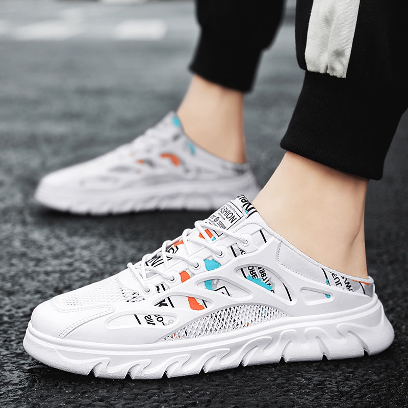 Giày Thể Thao Da Màu Đen Phối Lưới Thoáng Khí Chống Trượt Thời Trang Mùa Hè Cho Nam Size S 2022