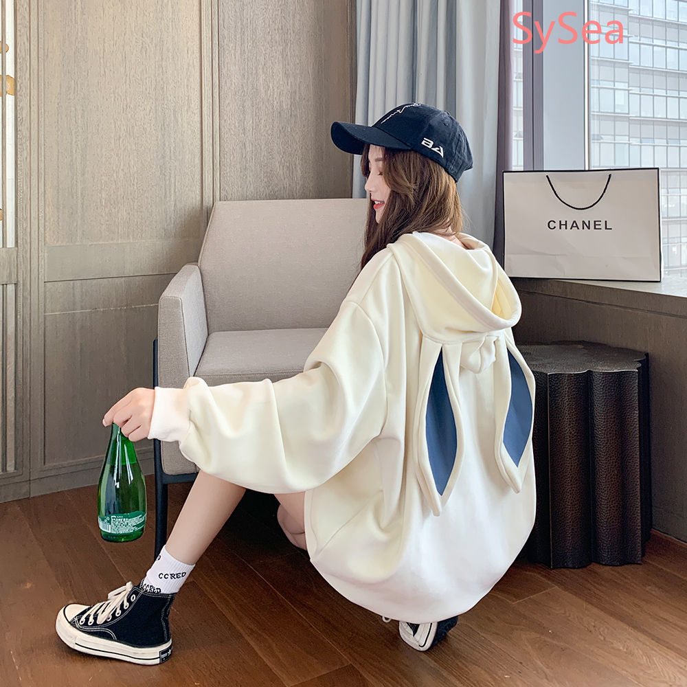 Áo Hoodie Dáng Rộng Họa Tiết Thỏ Dễ Thương Thời Trang Hàn Quốc