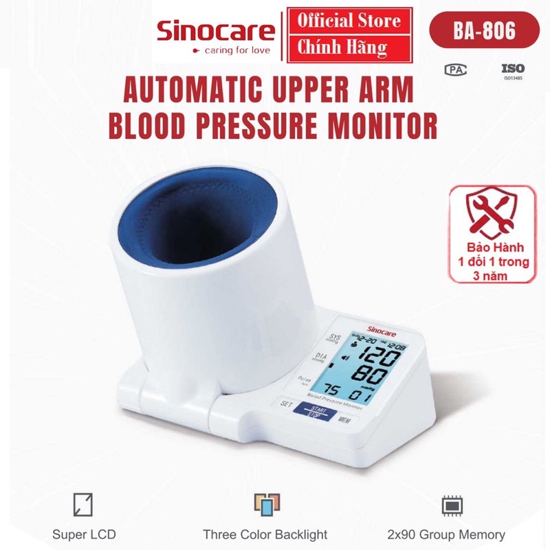 Máy đo huyết áp điện tử cho người bắp tay to Sinocare BA 806