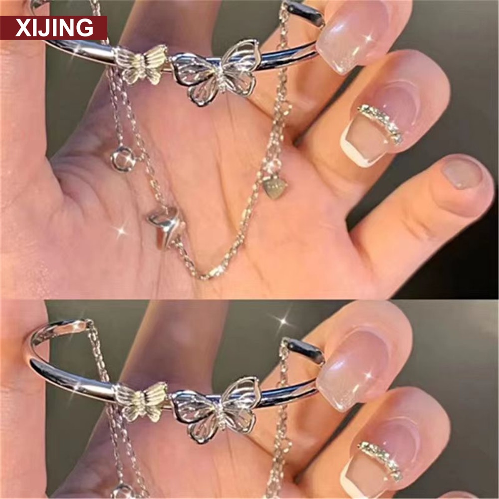 Vòng Tay Hai Lớp Bằng Kim Loại Hình Bướm Đơn Giản Thời Trang Phong Cách Hàn Quốc Cho Nữ
