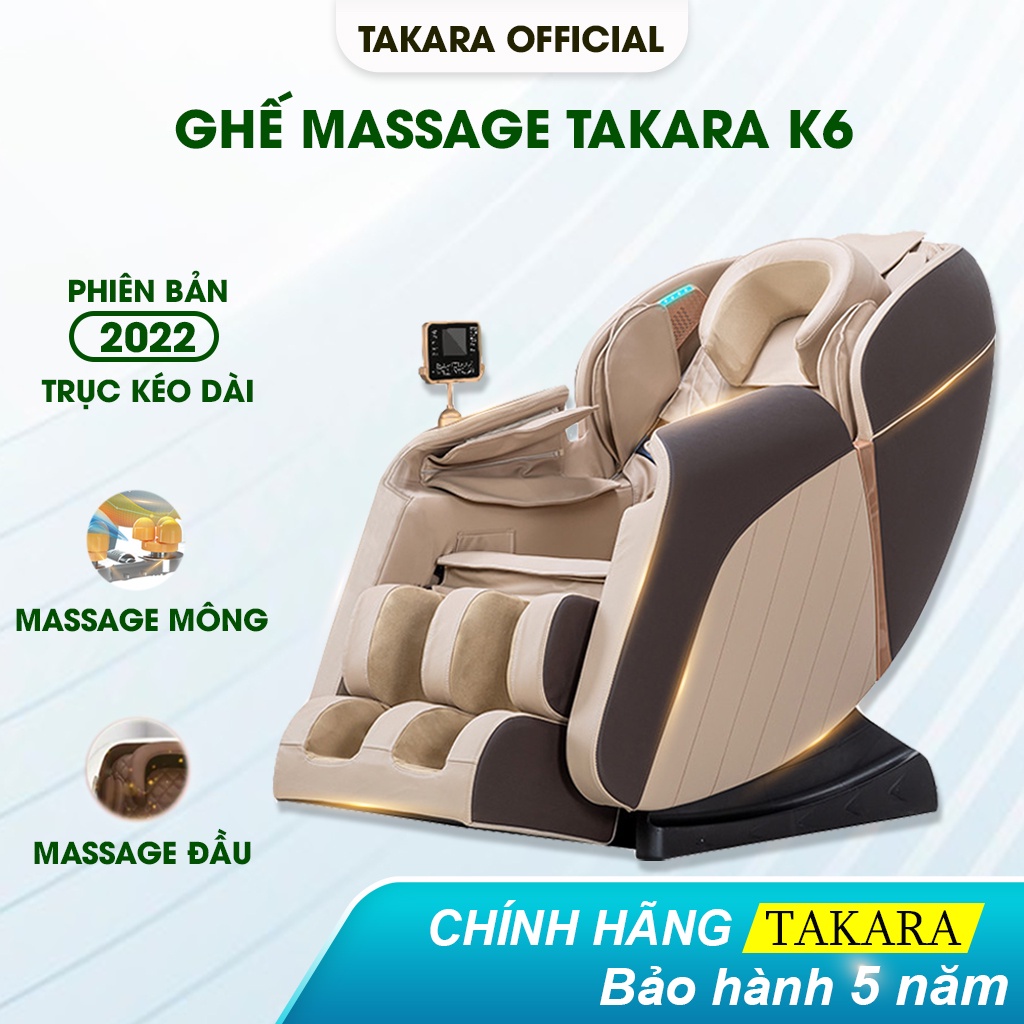 Ghế Massage Toàn Thân Takara K6, Mát xa Công Nghệ Nhật Trị Liệu 5 Vùng Với Con Lăn Mông Và Trục Cơ Sở Kéo Dài BH 5 Năm