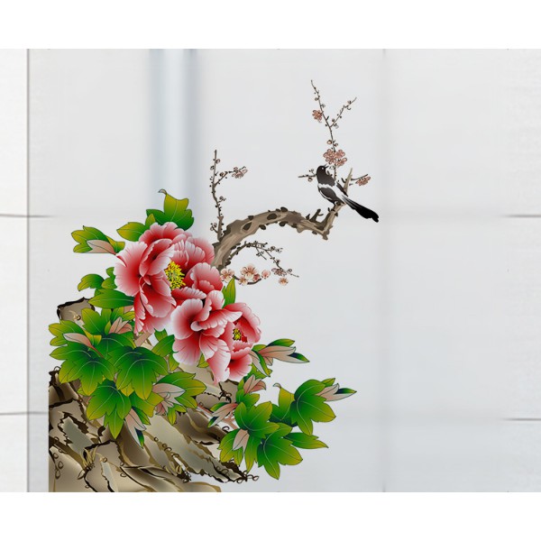 Decal trang trí kính cao cấp hoa Mẫu Đơn( 60cm x 58cm )