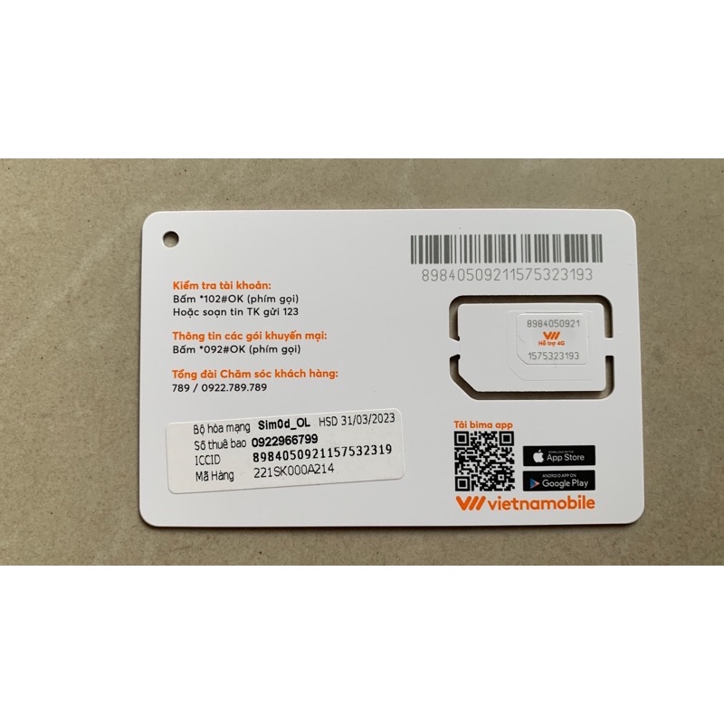 Sim 4G Vietnammobile miễn phí 1 tháng 180gb.