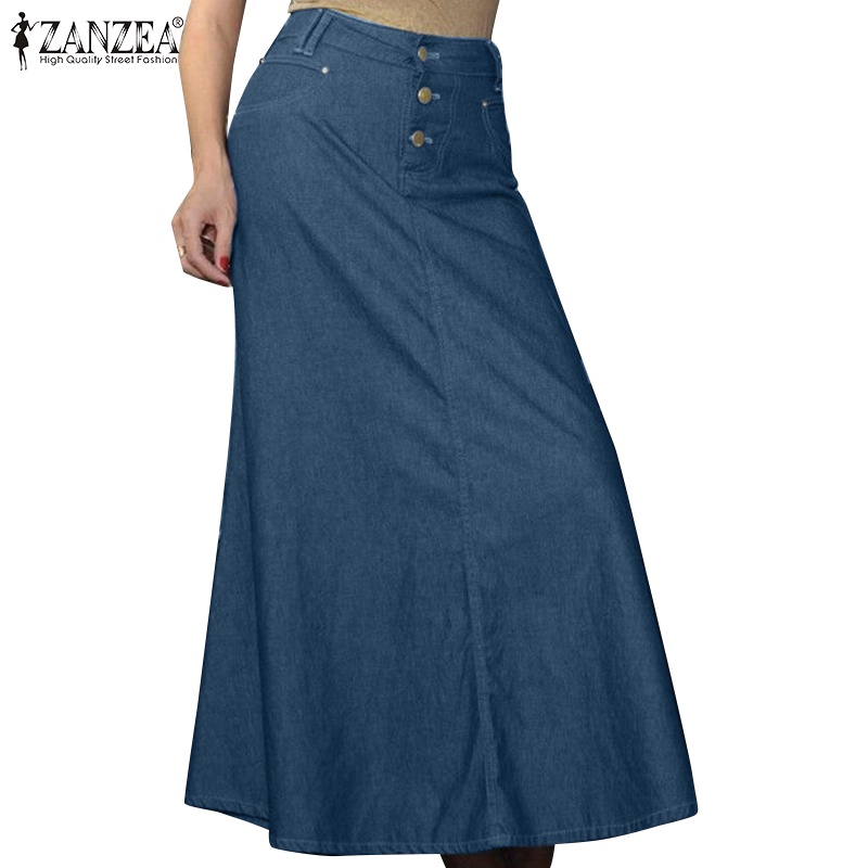 Chân váy jean ZANZEA dáng chữ A lưng cao thời trang dành cho nữ