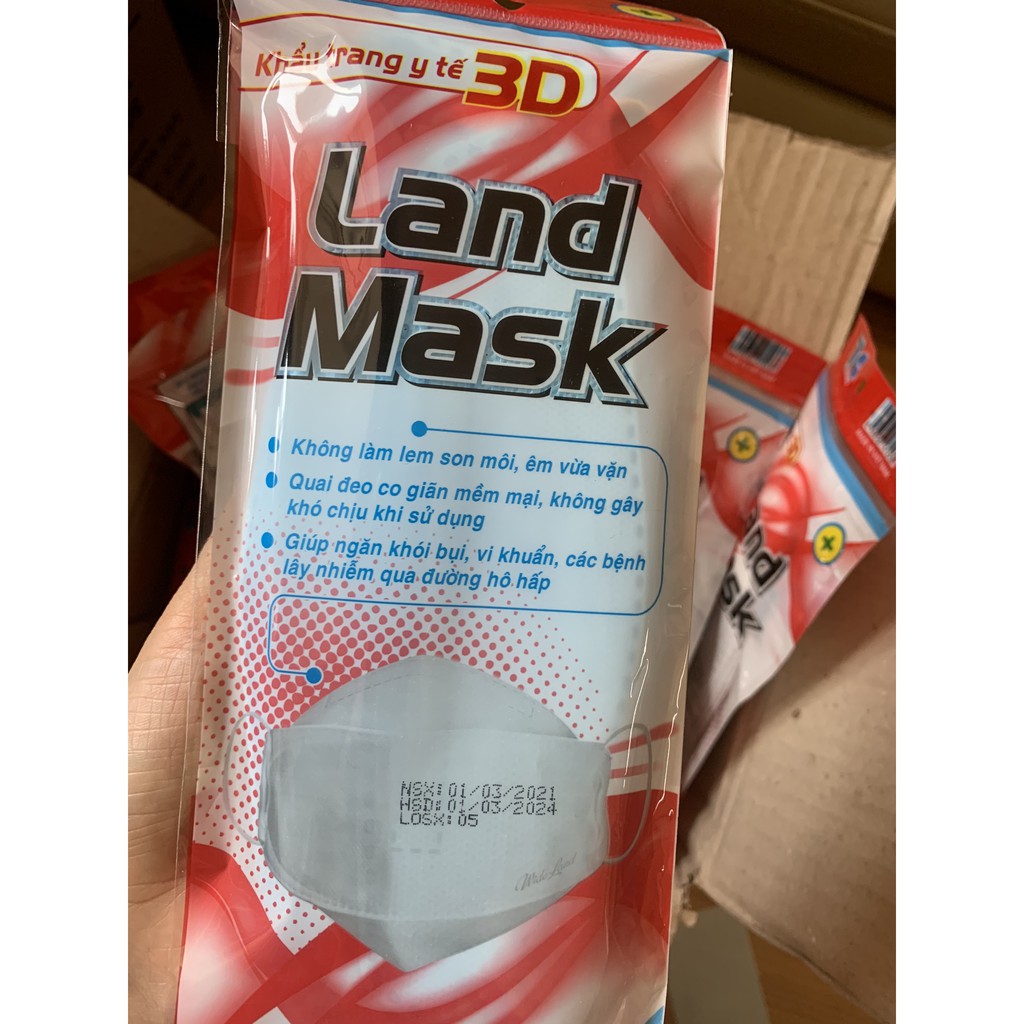 Khẩu trang 3D Kháng Khuẩn Land Mask Người lớn, trẻ em, set gồm 6 chiếc, hàng siêu xịn, mịn