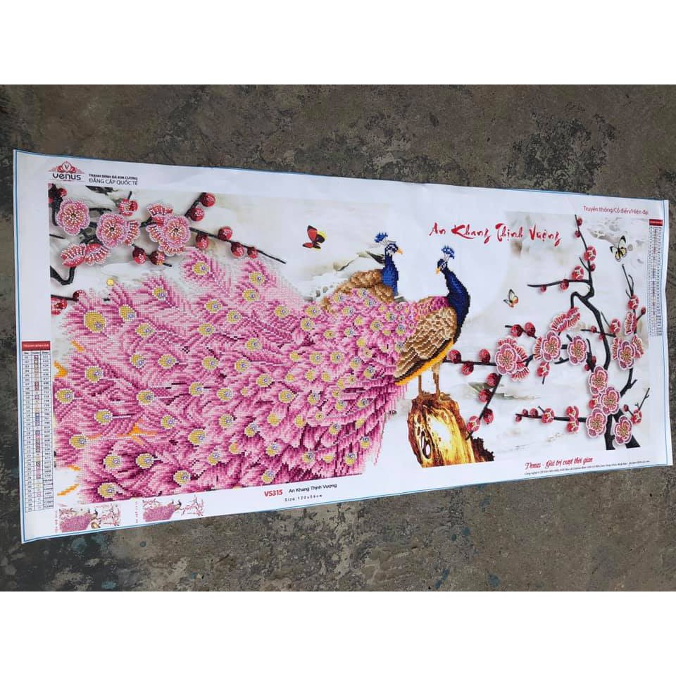Tranh đính đá Hoa Khai Phú Quý VS315 (120x56cm) - chưa đính đá