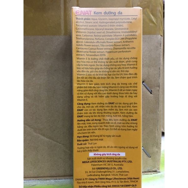 ENAT NATURAL VITAMIN E CREAM (Tuýp/30g) - Kem Dưỡng Ẩm, Mờ Vết Nhăn