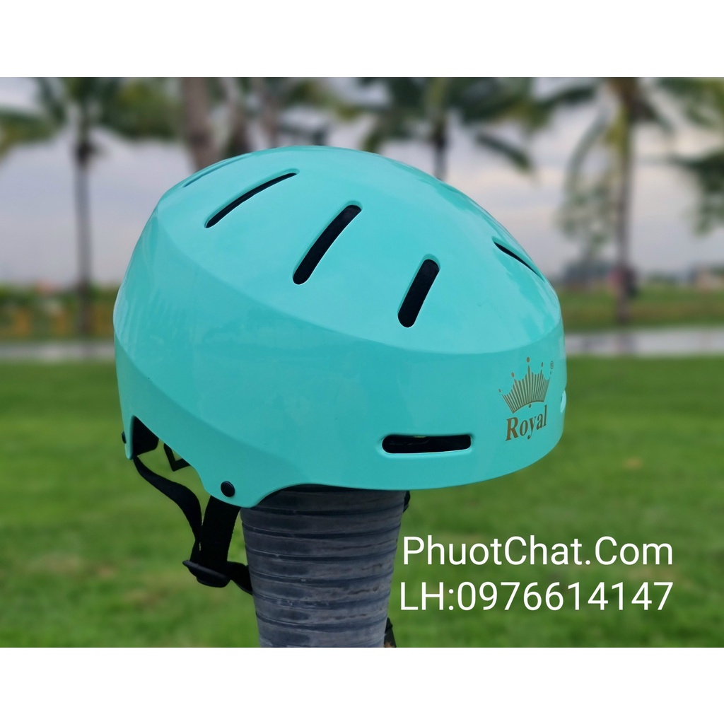 Combo Mũ bảo hiểm Royal MD17 xanh ngọc gắn tai hồng - xanh