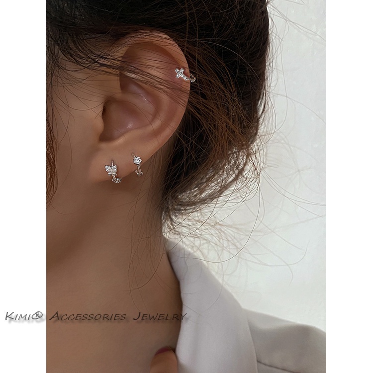 Bộ Khuyên Tai Tròn Mạ Vàng/Bạc Đính Đá Zircon Đơn Giản Dành Cho Nữ