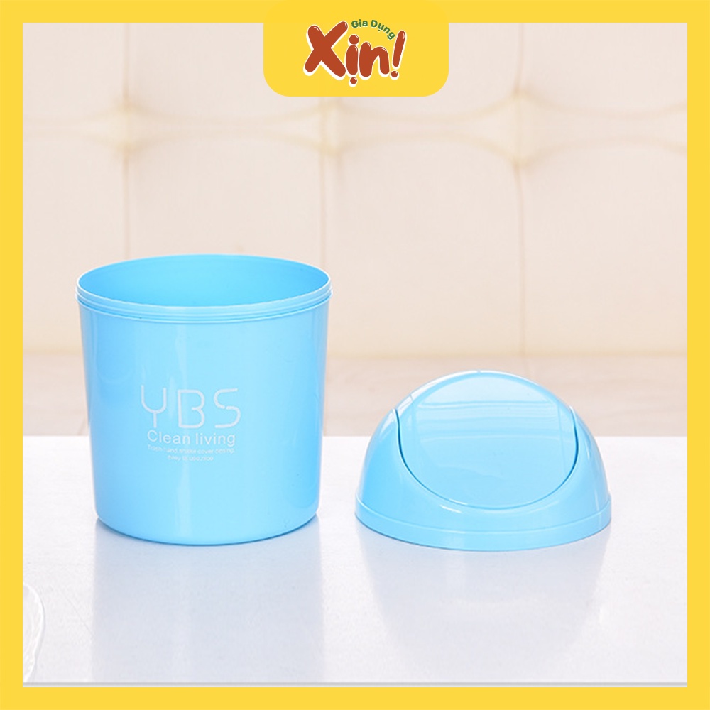 Thùng rác mini để bàn YBS, thùng rác nhựa có nắp đậy tiện lợi nhiều màu sắc, dùng cho văn phòng