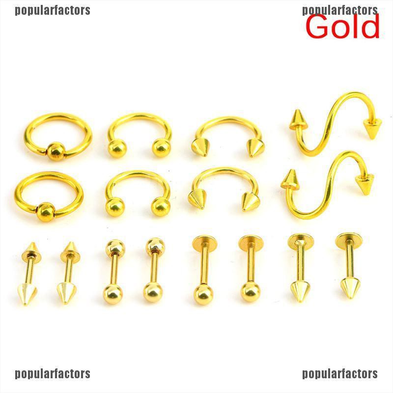 Set 16 Khuyên Đeo Cơ Thể Chất Liệu Thép Không Gỉ Cá Tính