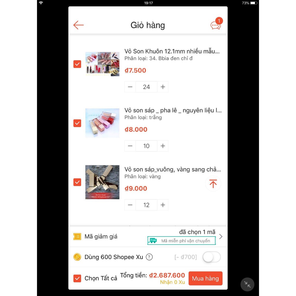 combo nguyên liệu cho khách mua nhiều món