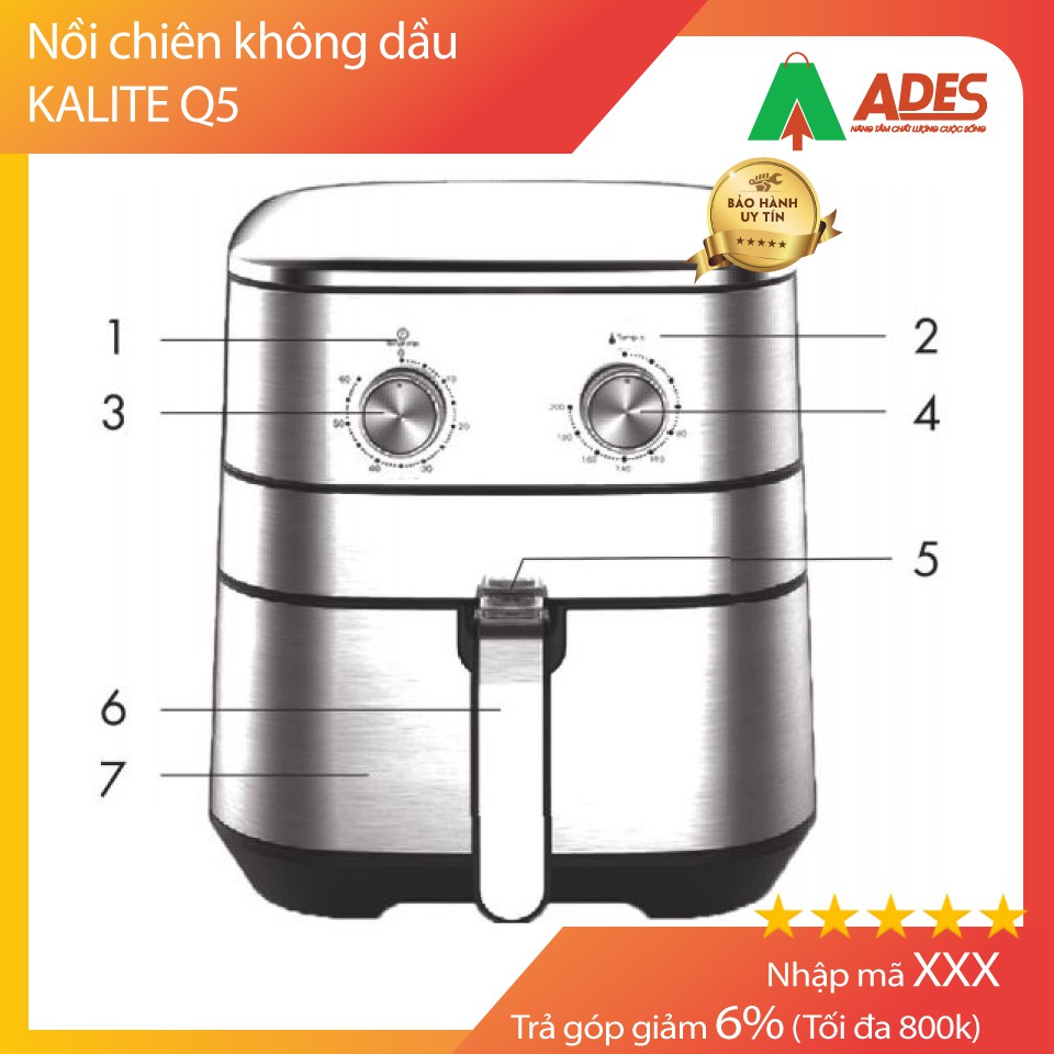 Nồi Chiên Không Dầu KALITE Q5 Dung Tích 5.5L - Hàng Chính Hãng, Bảo Hành 12 Tháng