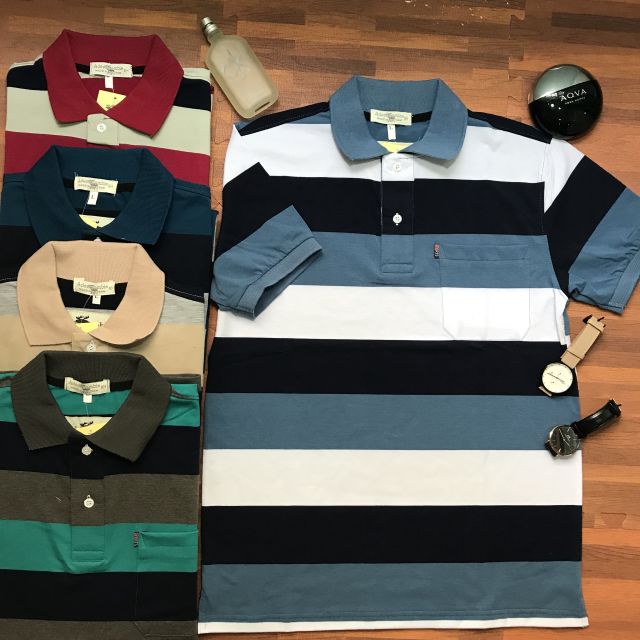 Áo Thun Nam Kẻ Sọc Cổ Bẻ Cộc Tay Trung Niên Hàng Cao Cấp | BigBuy360 - bigbuy360.vn