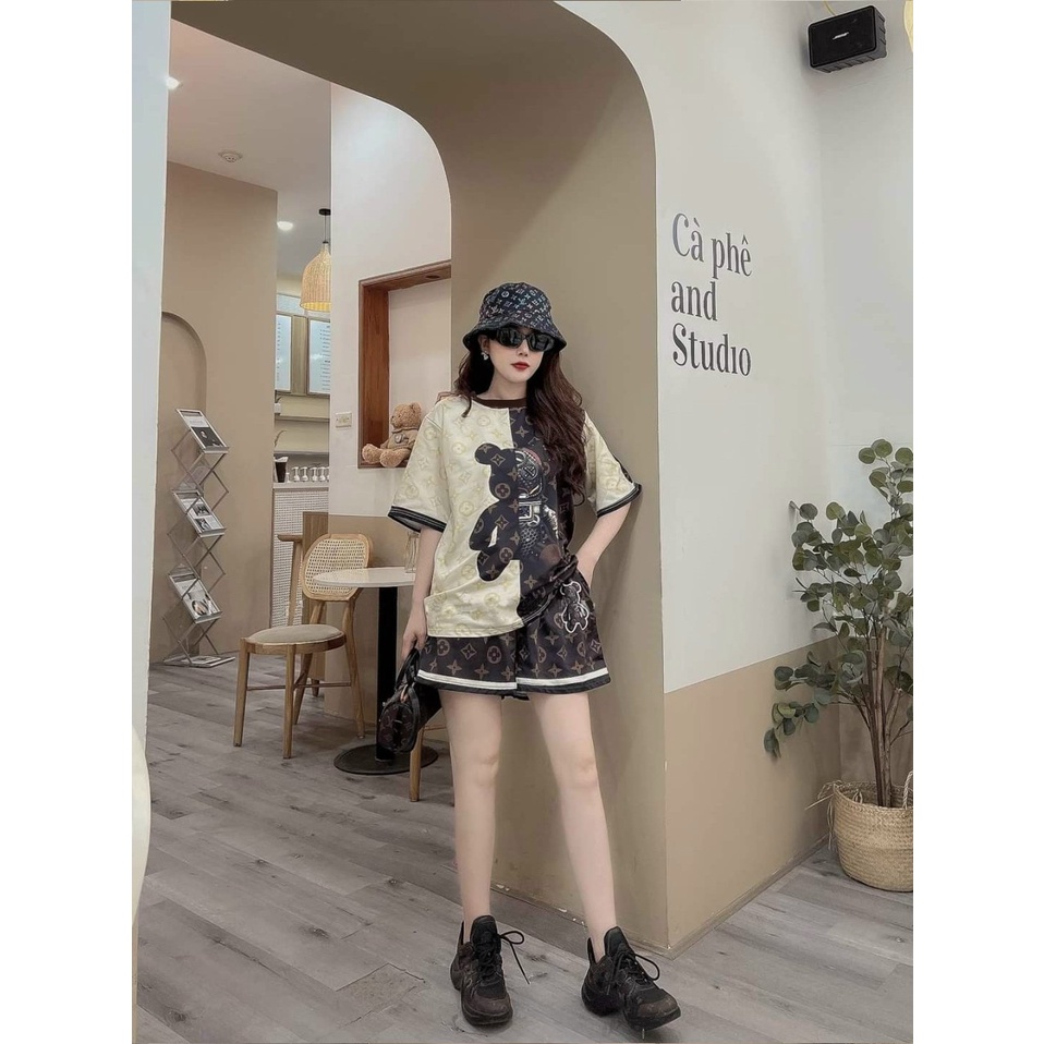 Set Bộ Thời Trang Form Rộng Phối Họa Tiết Chất Thun Cotton Phối Lạnh 3D Co Giãn Đẹp, Mềm, Mịn, Mát
